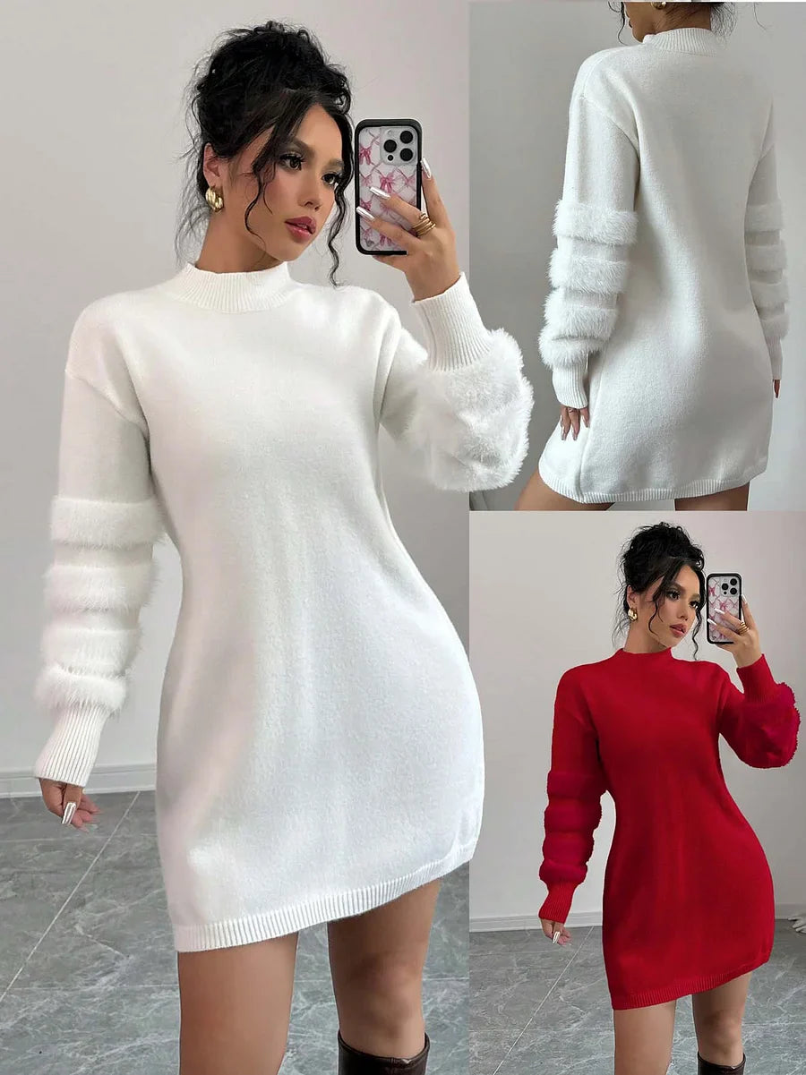 Elvira Di Gioia™ Elegancka zimowa sukienka z długimi rękawami