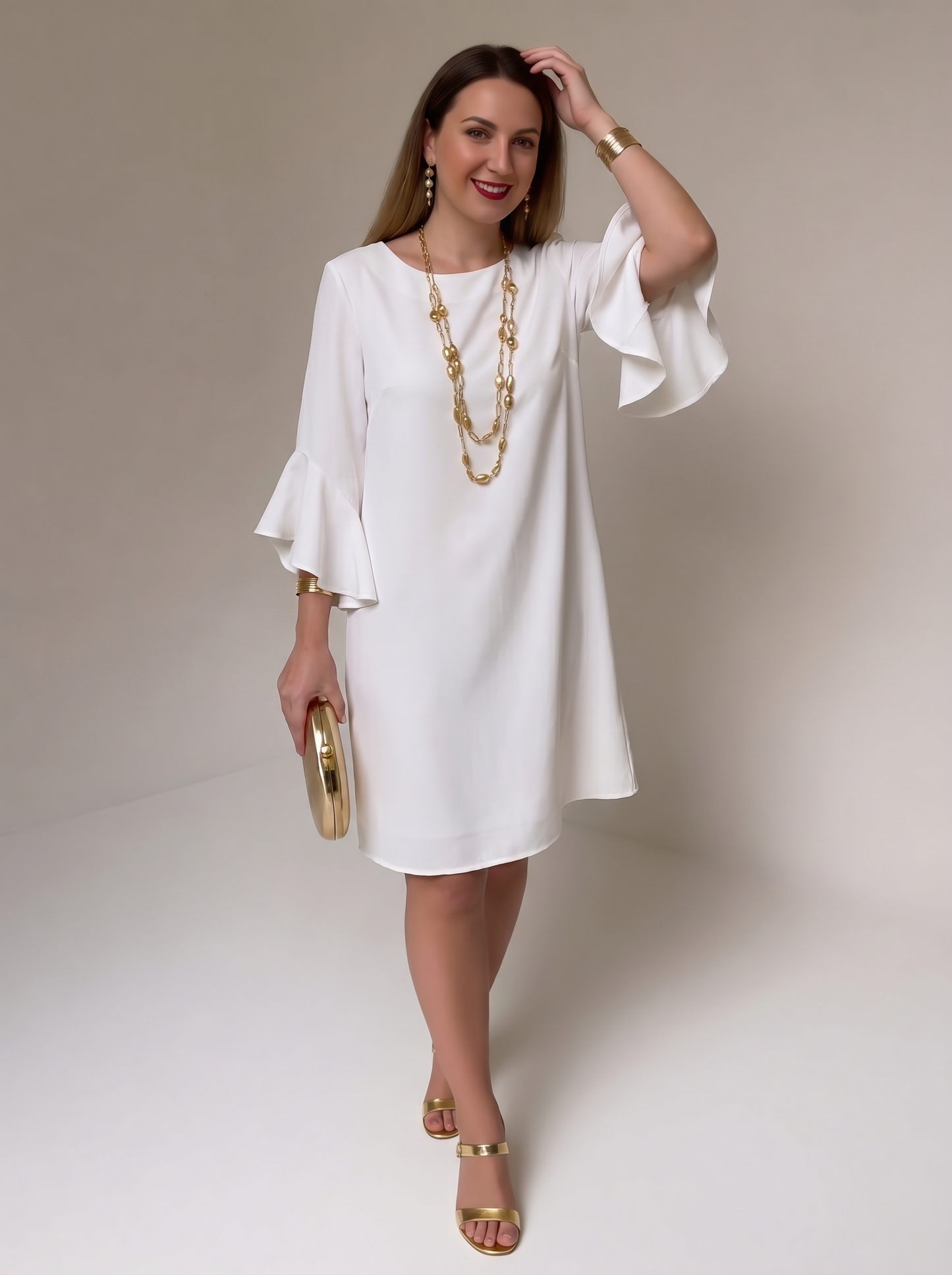 Fiorella Albanese™ Elegancka sukienka midi mini z falbaniastymi rękawami