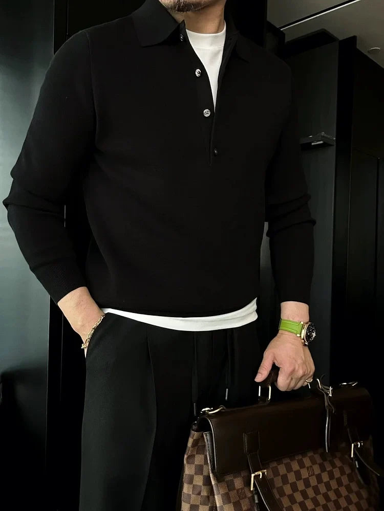 Martino Di Bernardo™ Męski sweter polo z dzianiny z długim rękawem