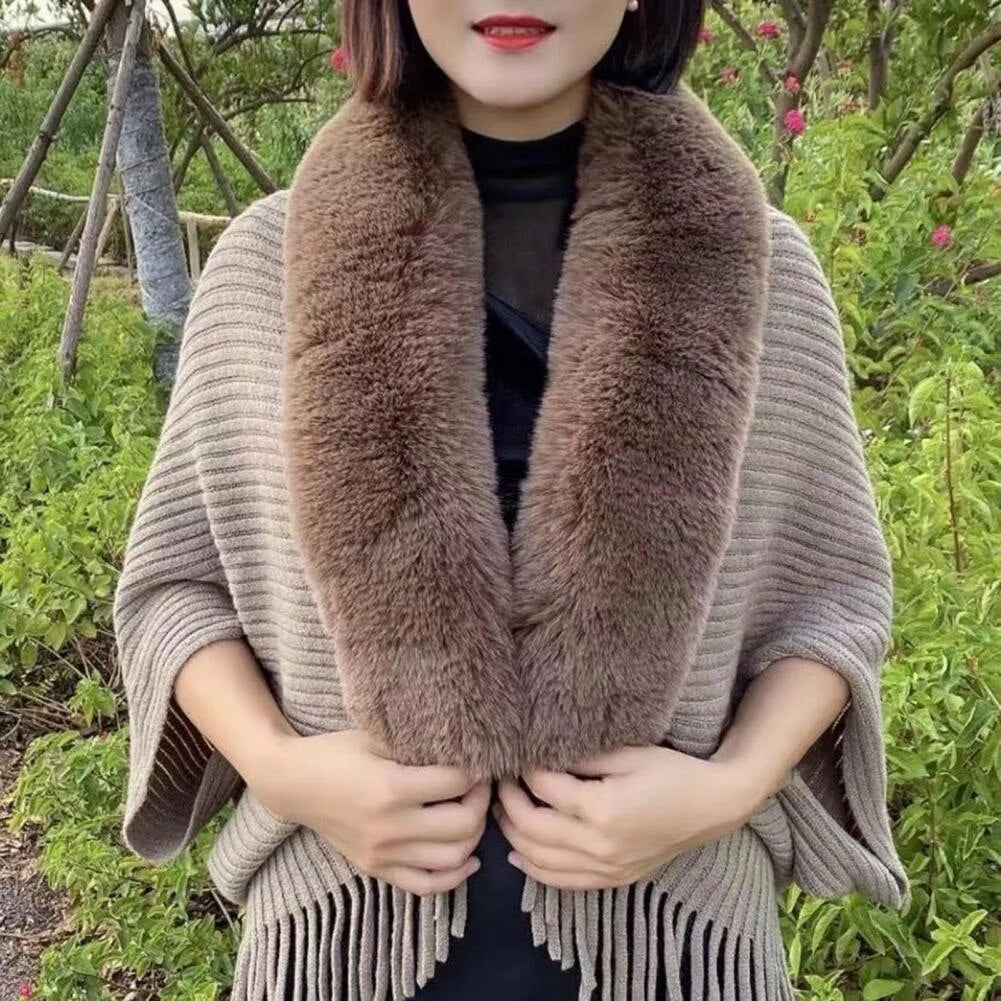 Rosine Robiquet™ Modny szalik i sweter 2 w 1 z futrzanym kołnierzem