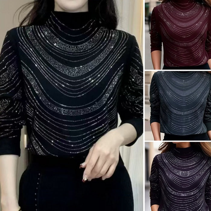 Simona Oliverio™ Elegancki golf damski z kryształkami