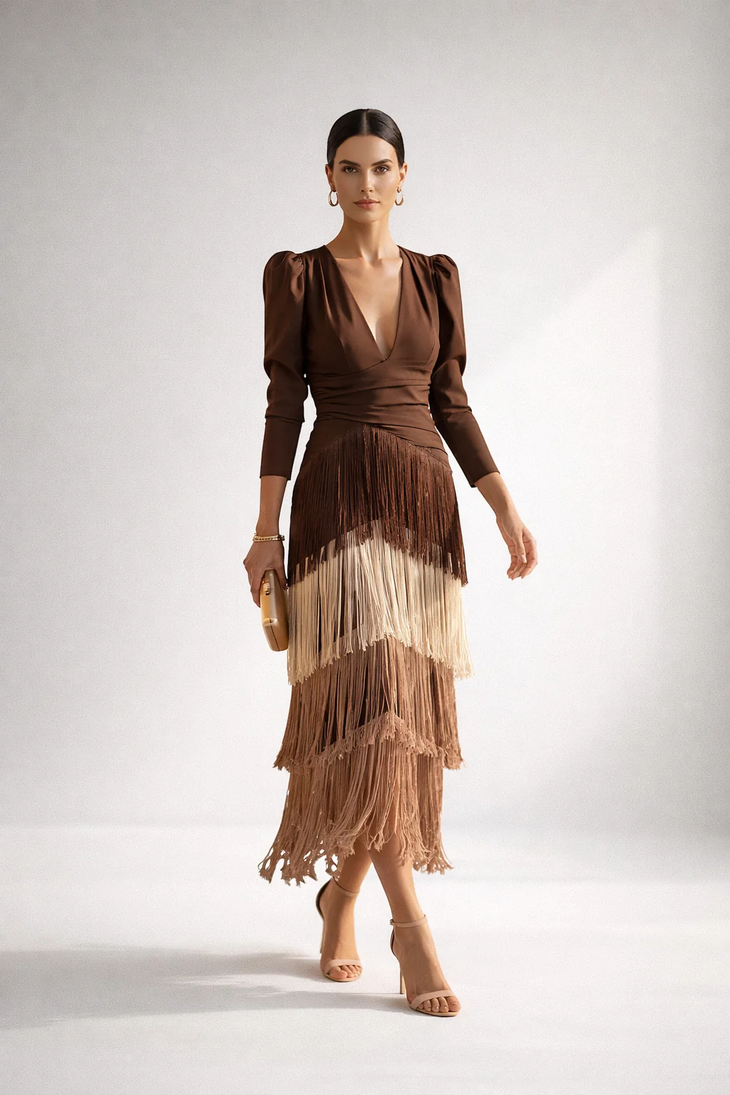Ursola Abbondanza™ Elegancka midi sukienka z frędzlami na wyjątkowe okazje