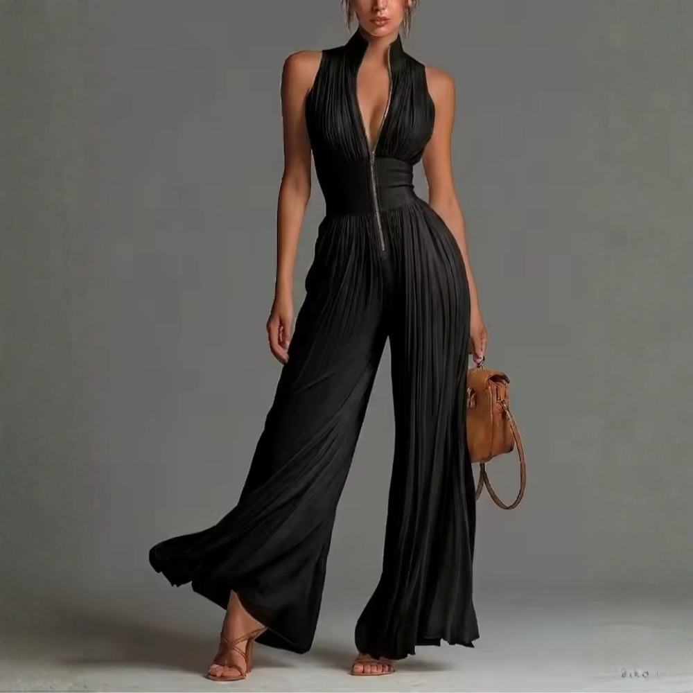 Andreina Amato™ Elegancki kombinezon z szyfonu z plisowanymi szerokimi nogawkami