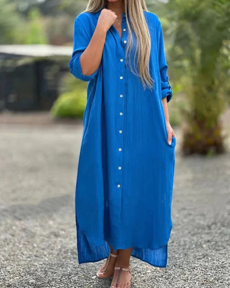 Antonella Comfortable Italian Cotton Dress - alternate angle of relaxed Italian cotton dress