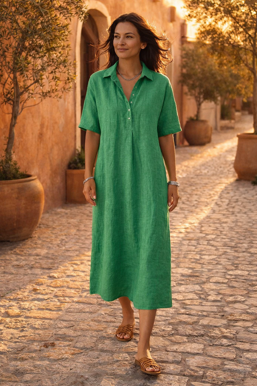 Cinzia Mosca™ Sukienka polo midi z krótkim rękawem w swobodnym stylu breezy