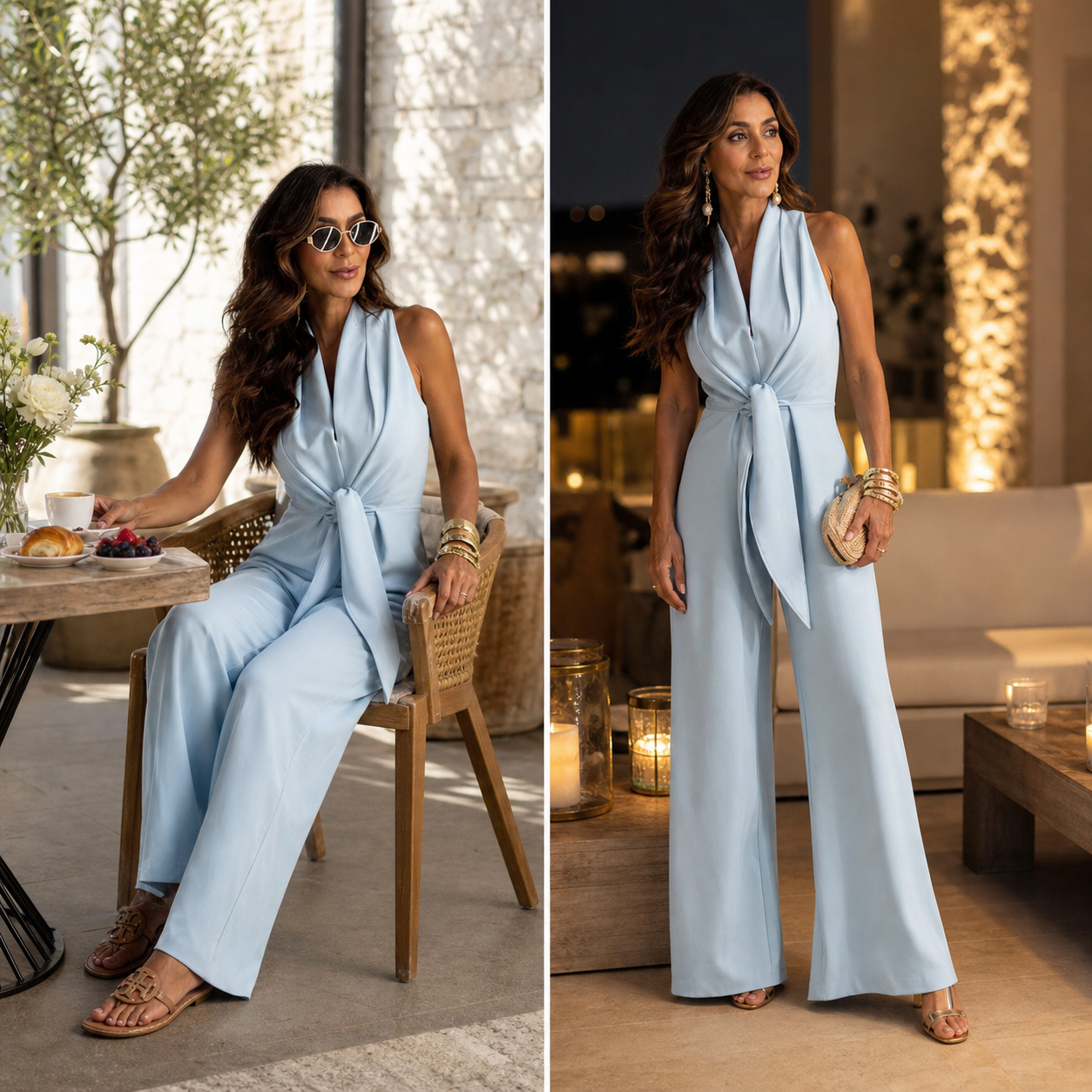 Debora Viaro™ Elegancki kombinezon bez rękawów z nogawkami wide leg