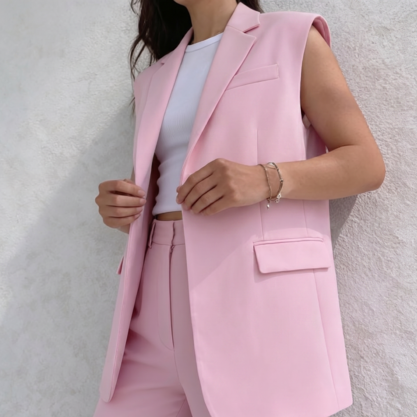 Matilde Neri™ Elegancki komplet z marynarką bez rękawów i spodniami wide leg
