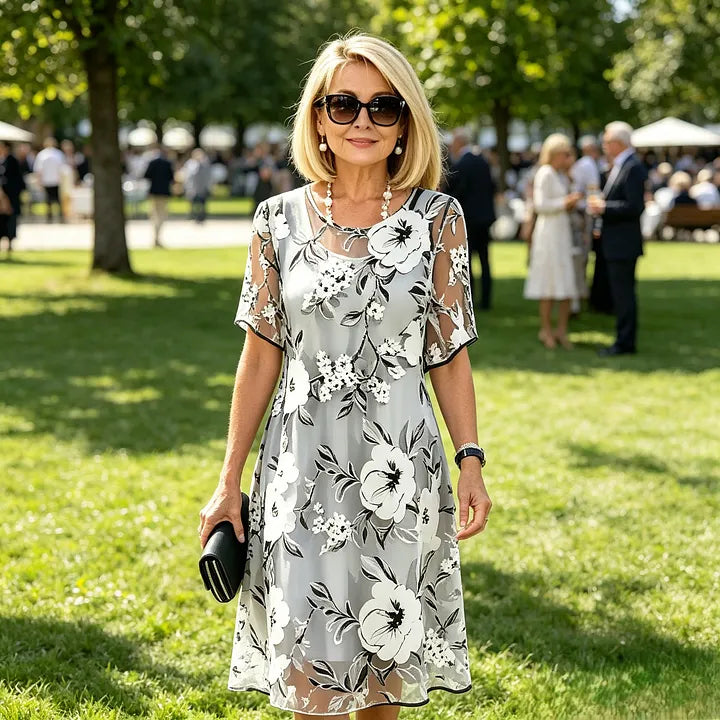 Ileana Carbone™ Elegancka szyfonowa sukienka w kwiaty