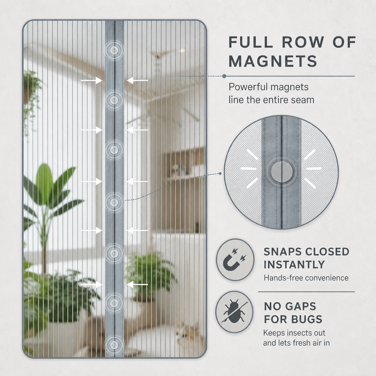 TrioGuard™ Samozamykająca moskitiera magnetyczna na drzwi | Świeże powietrze bez owadów