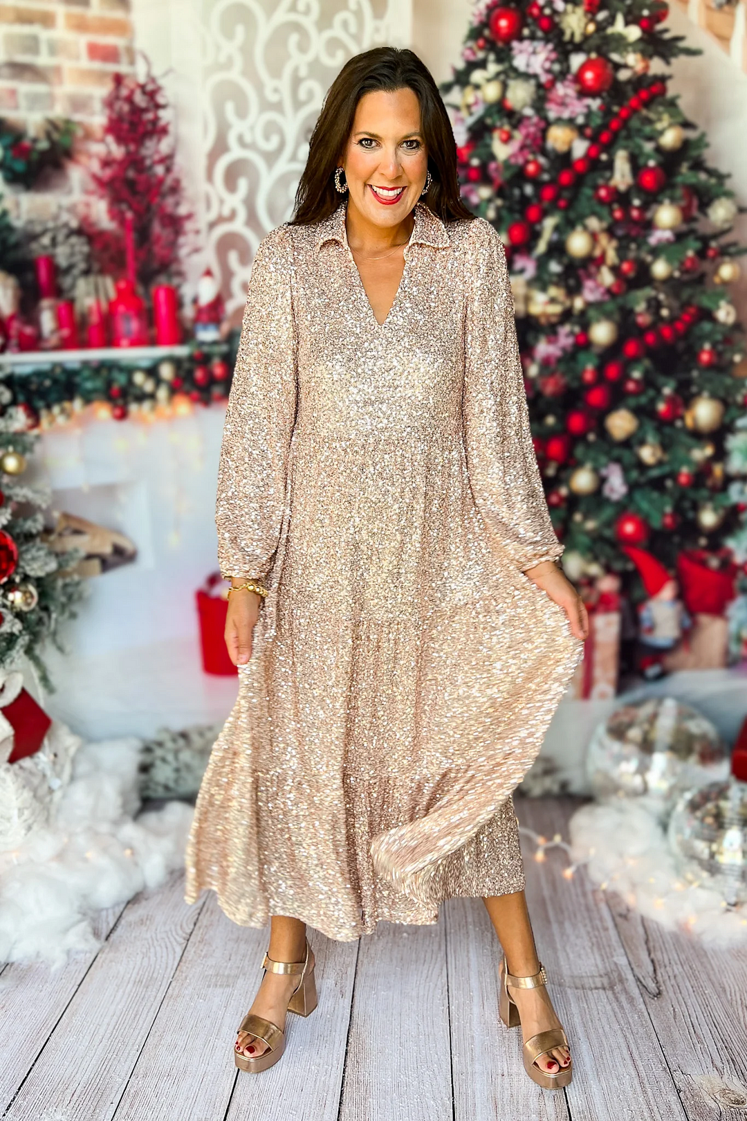 Alda Start™ Elegancka cekinowa sukienka maxi