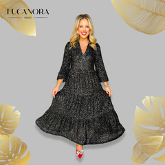Alda Start™ Elegancka cekinowa sukienka maxi