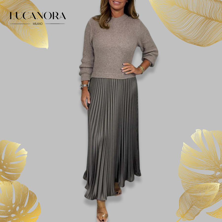 Alida Talerico™ Stylowa i elegancka plisowana sukienka z okrągłym dekoltem