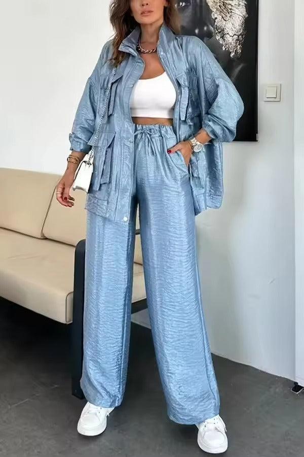 Antonella Scarpa™ Stylowy komplet – kurtka z kieszeniami i luźne spodnie