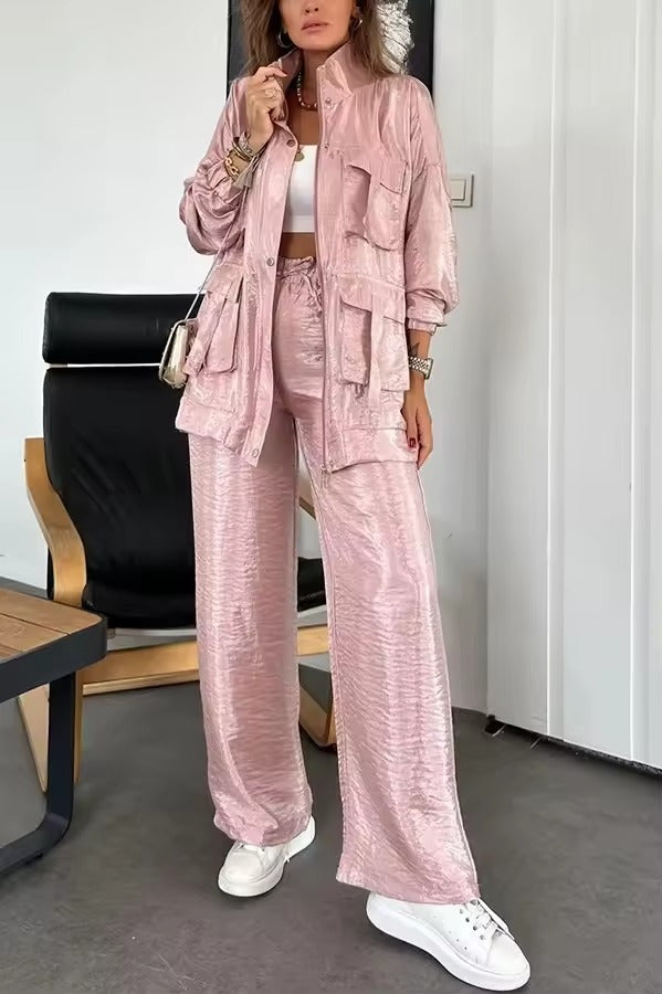 Antonella Scarpa™ Stylowy komplet – kurtka z kieszeniami i luźne spodnie