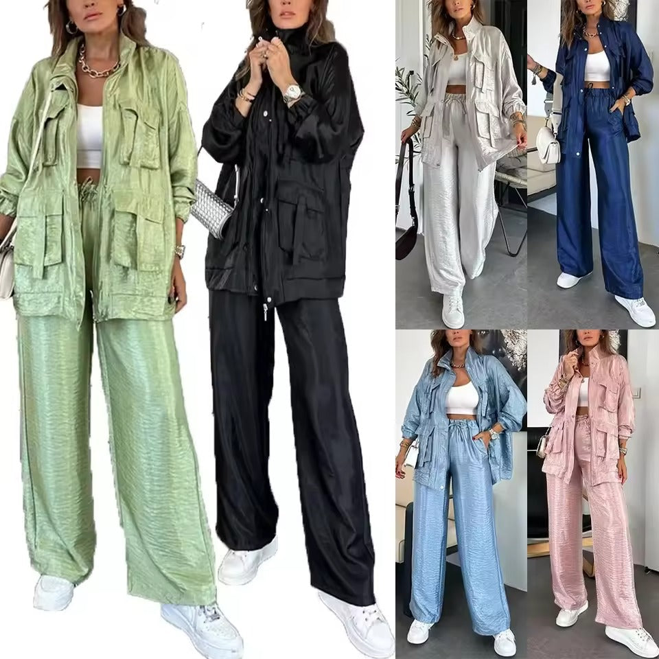 Antonella Scarpa™ Stylowy komplet – kurtka z kieszeniami i luźne spodnie