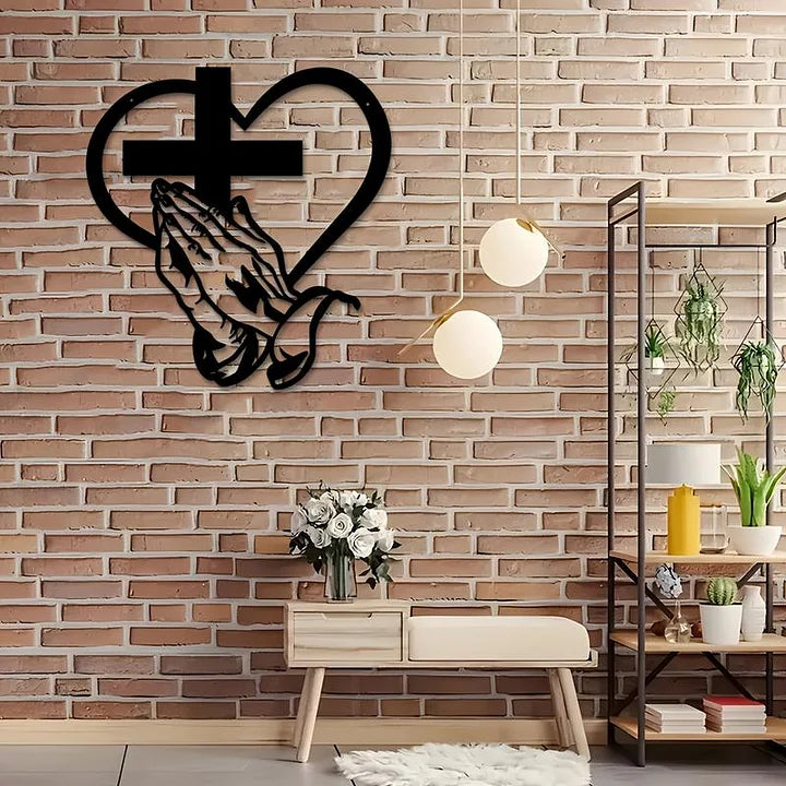 BlessHeart™ Elagancka, metalowa dekoracja ścienna z motywem modlitwy