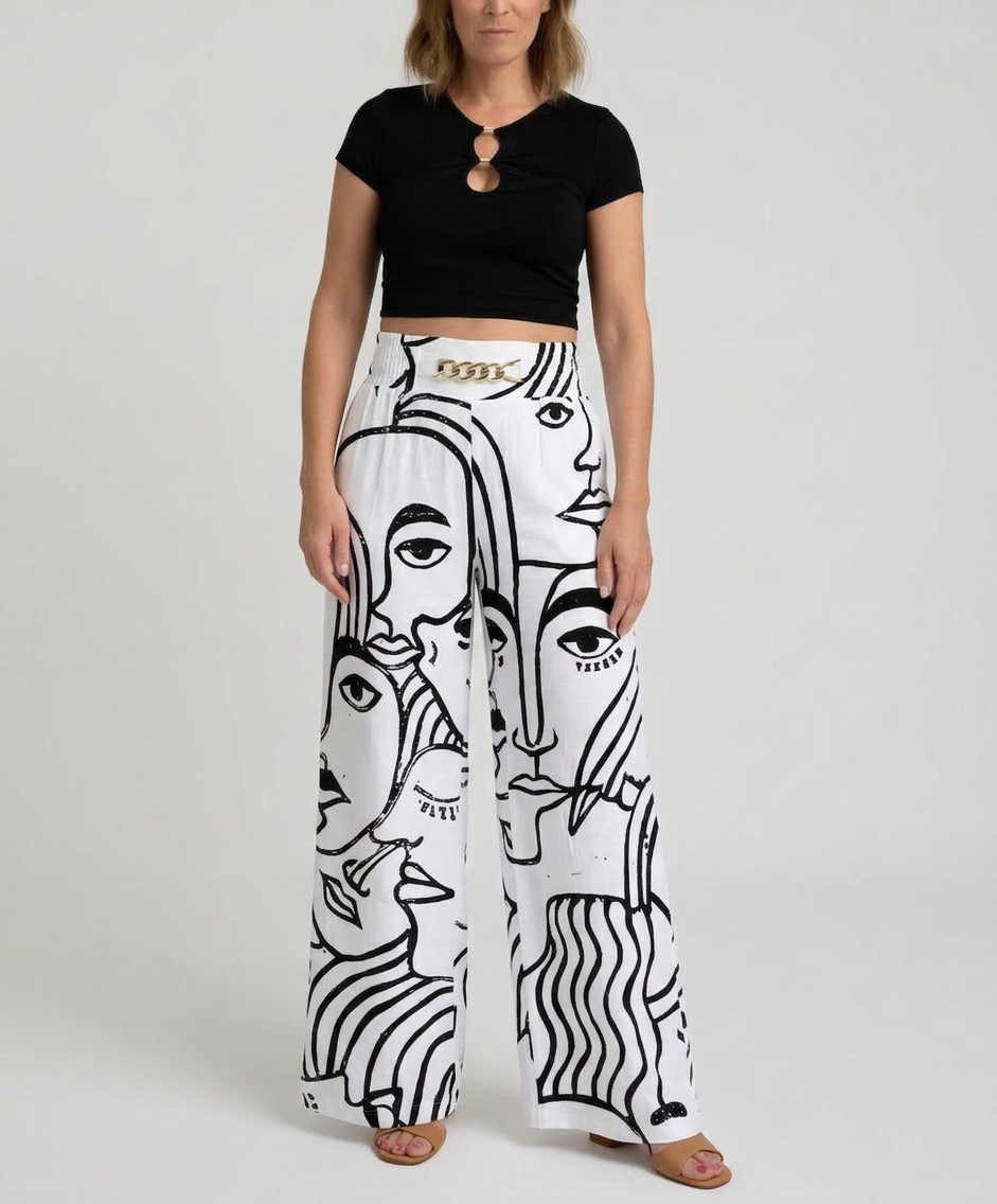 Carmela Catenozzi™ Eleganckie spodnie z szerokimi nogawkami wide-leg i łańcuszkiem