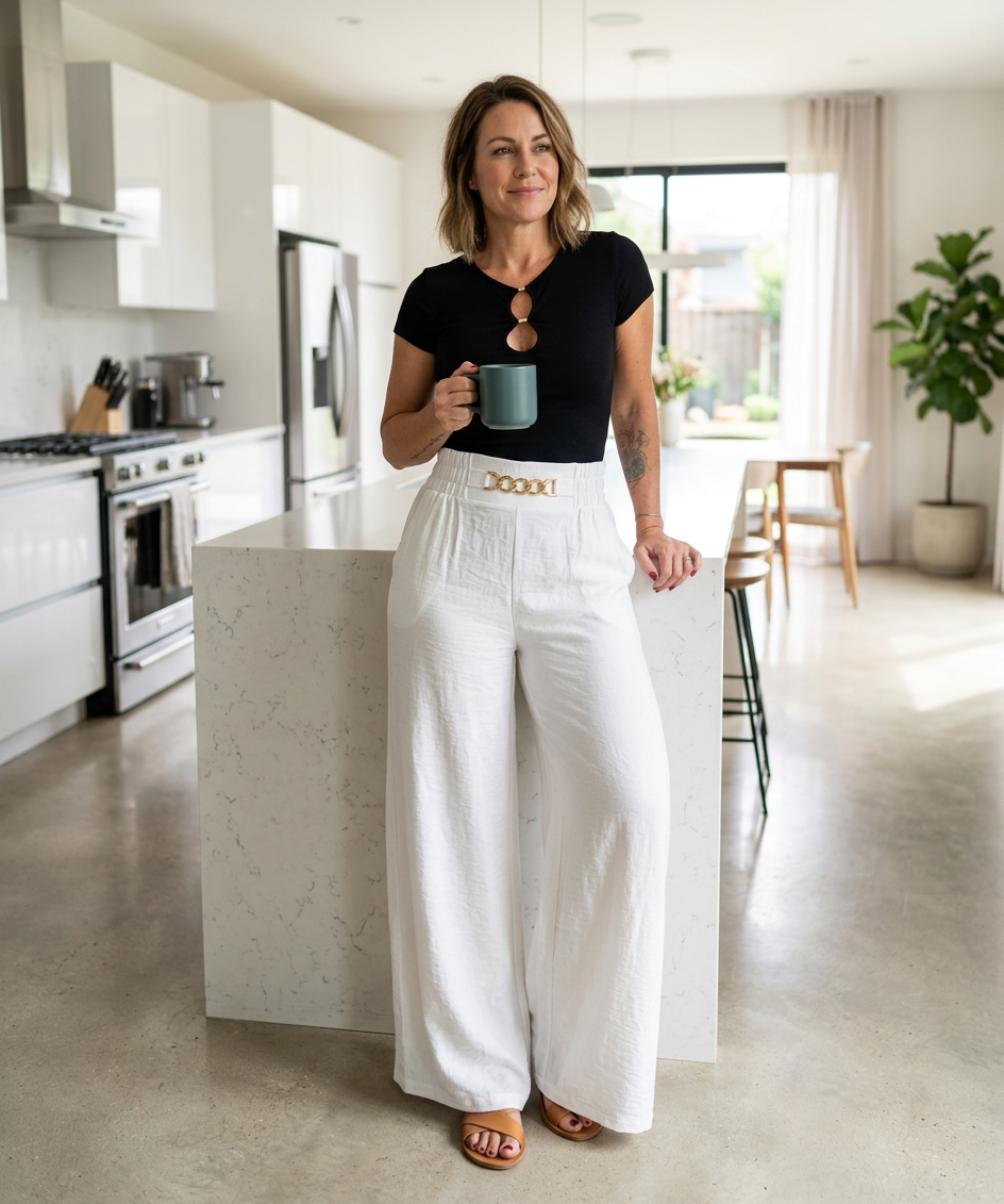 Carmela Catenozzi™ Eleganckie spodnie z szerokimi nogawkami wide-leg i łańcuszkiem