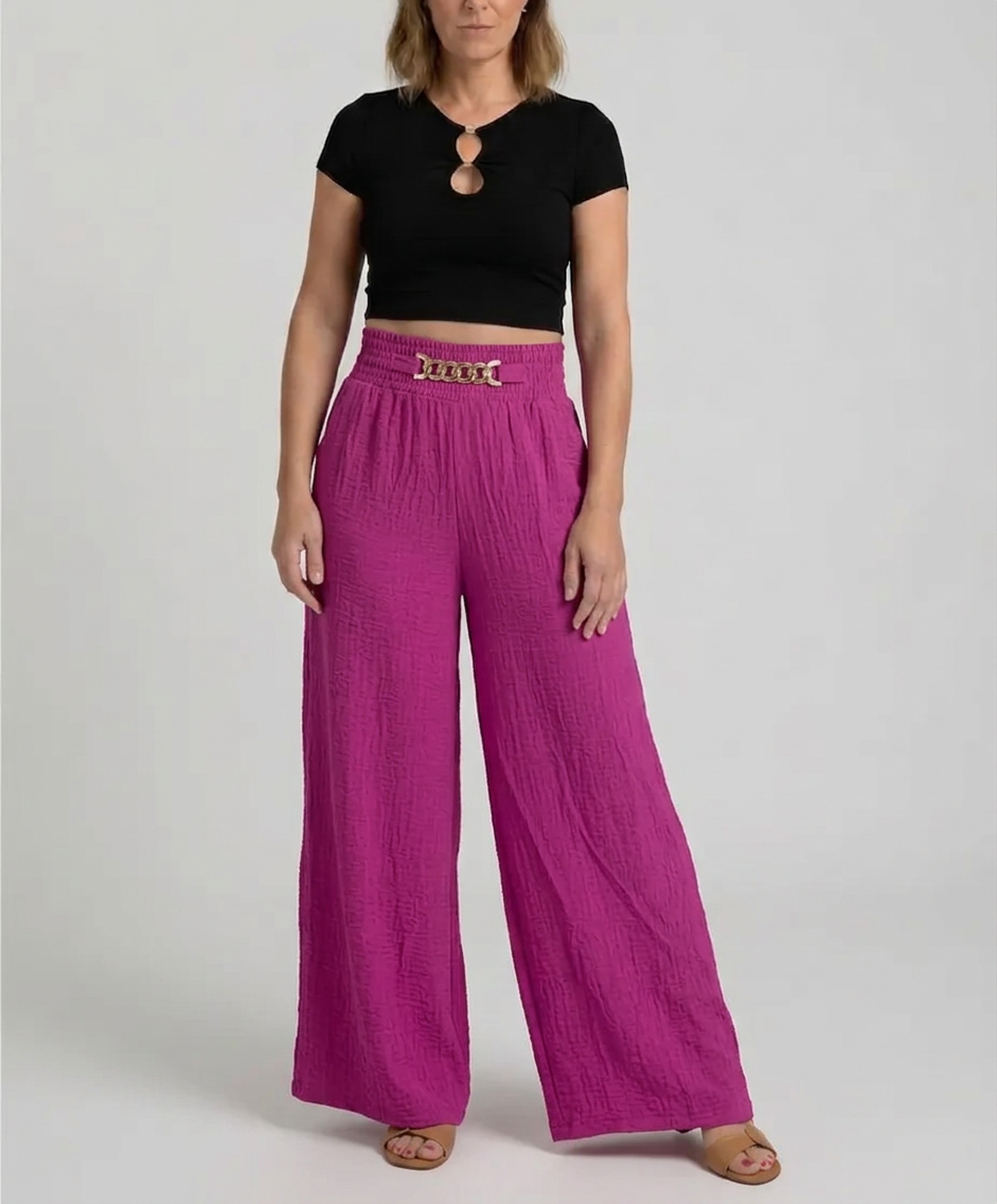 Carmela Catenozzi™ Eleganckie spodnie z szerokimi nogawkami wide-leg i łańcuszkiem