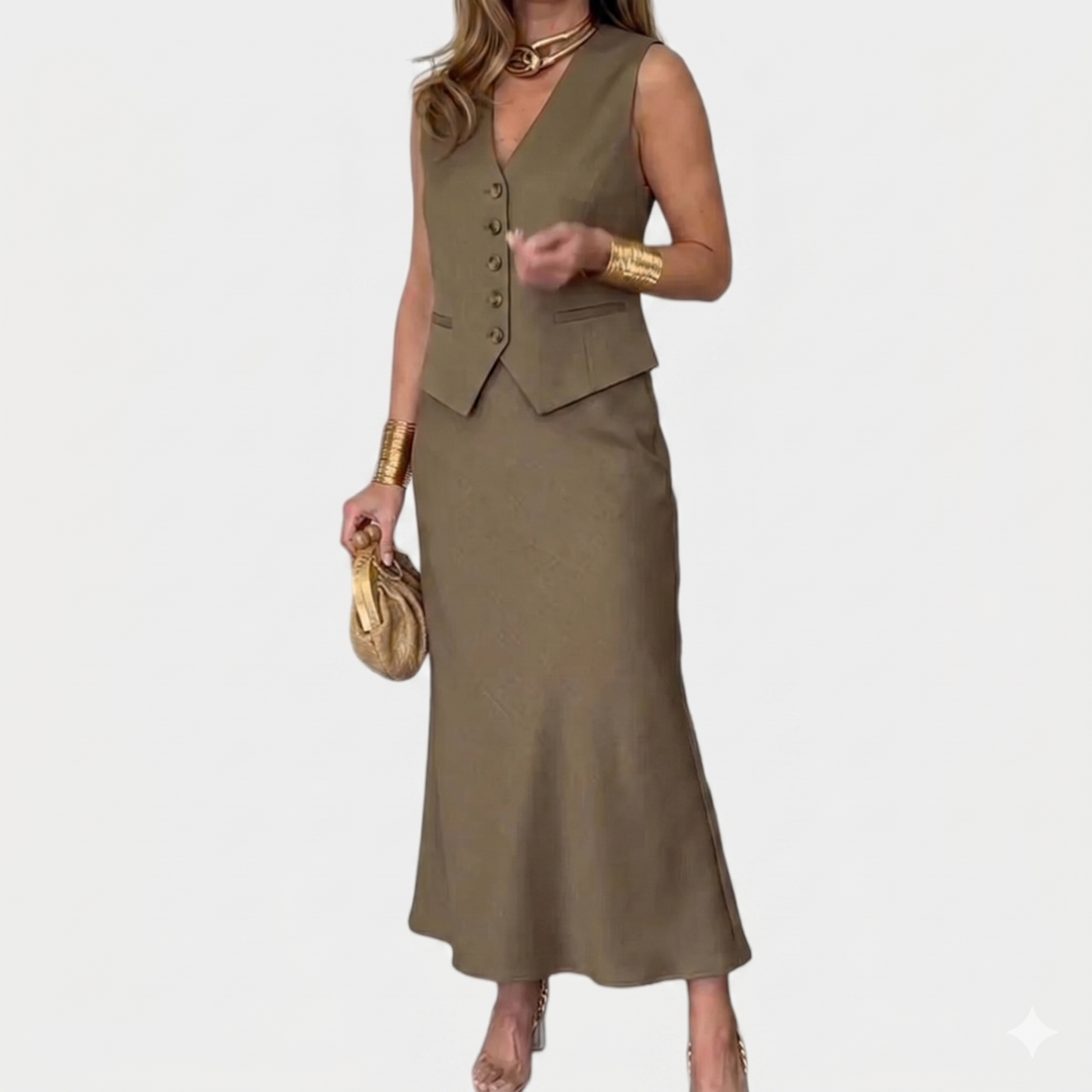 Chiara Conti™ Elegancki satynowy komplet dwuczęściowy bez rękawów