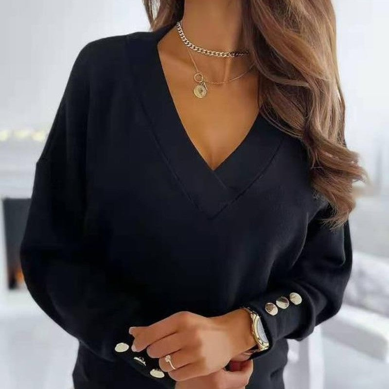 Chloé Rey™ Sweter z dekoltem w kształcie litery V, zapinany na złote guziki