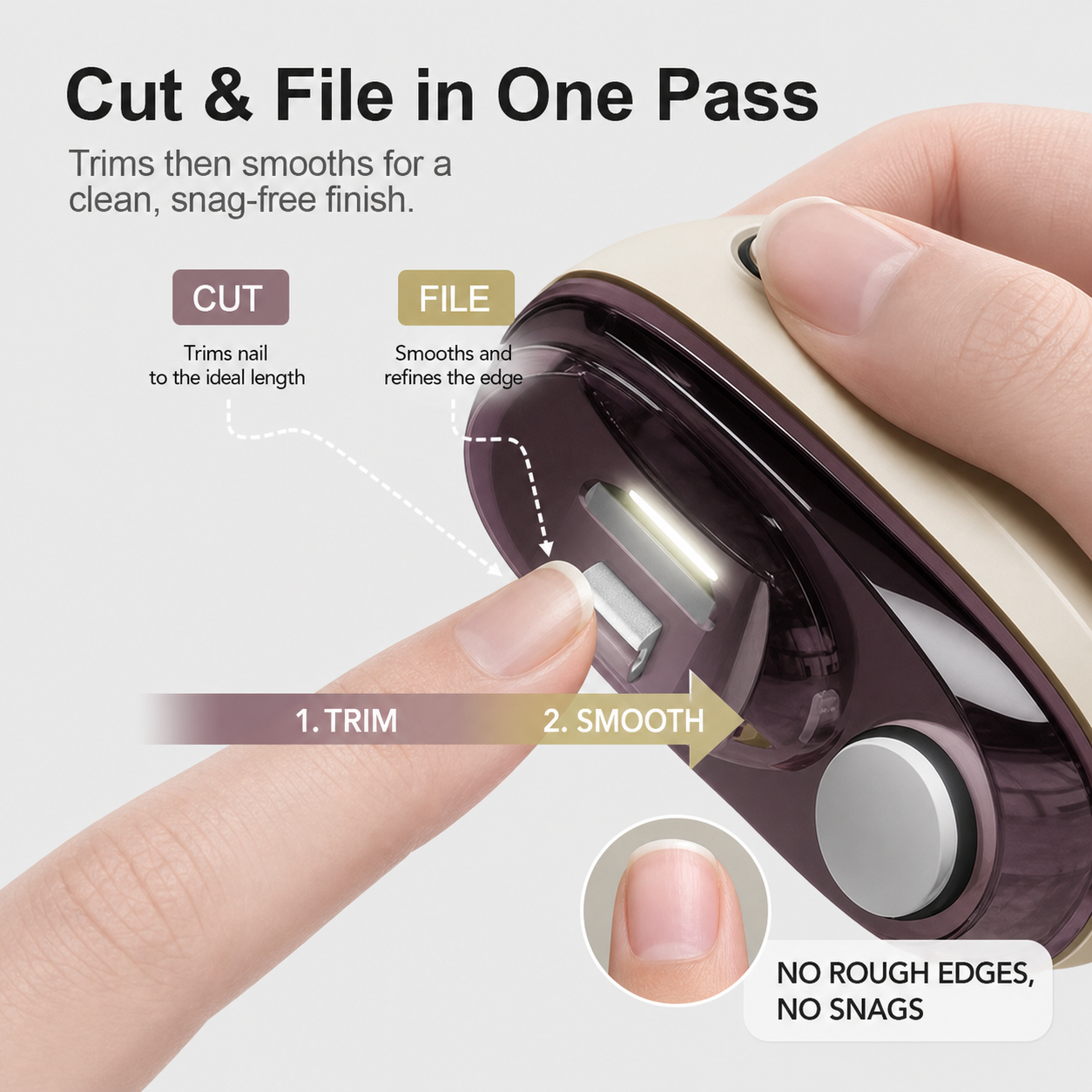 ClipGuard Pro+™ Elektryczny cążek do paznokci z pilnikiem