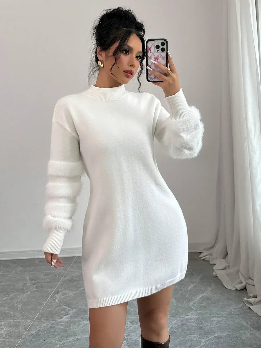 Elvira Di Gioia™ Elegancka zimowa sukienka z długimi rękawami