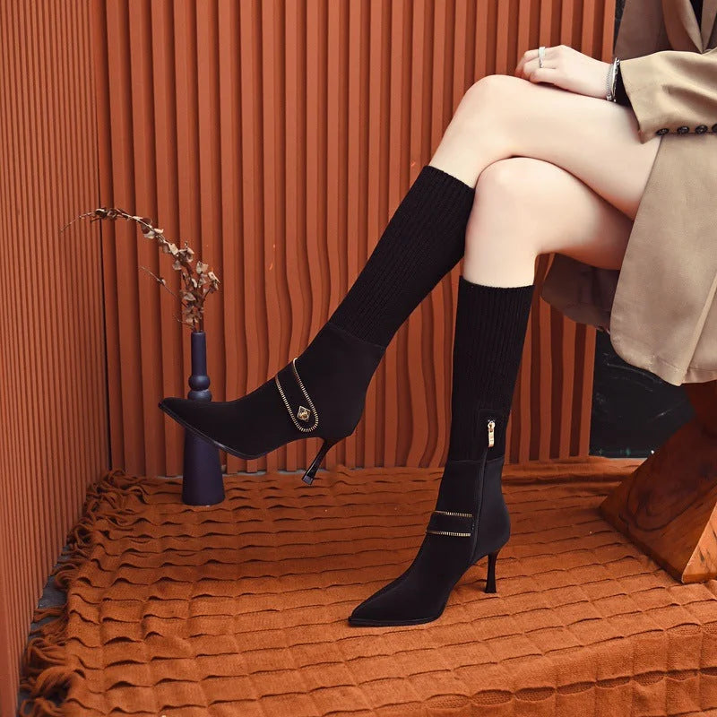 Eufémia™ Modne, dzianinowe buty na wysokim obcasie