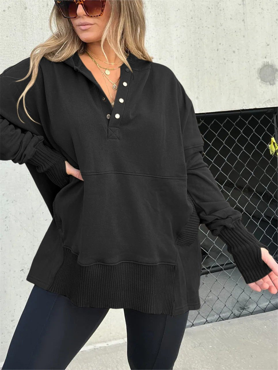 Fina Piccio™️ Bluza oversize z kapturem i otworami na kciuki