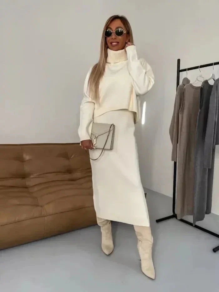 Flavia Lauletta™ Elegancki zestaw sukienka maxi i sweter