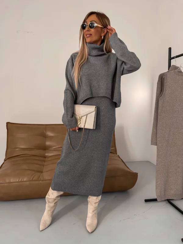 Flavia Lauletta™ Elegancki zestaw sukienka maxi i sweter