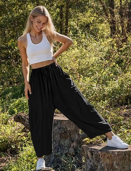 Flora Nunno™ Damskie luźne spodnie casualowe z szerokimi nogawkami