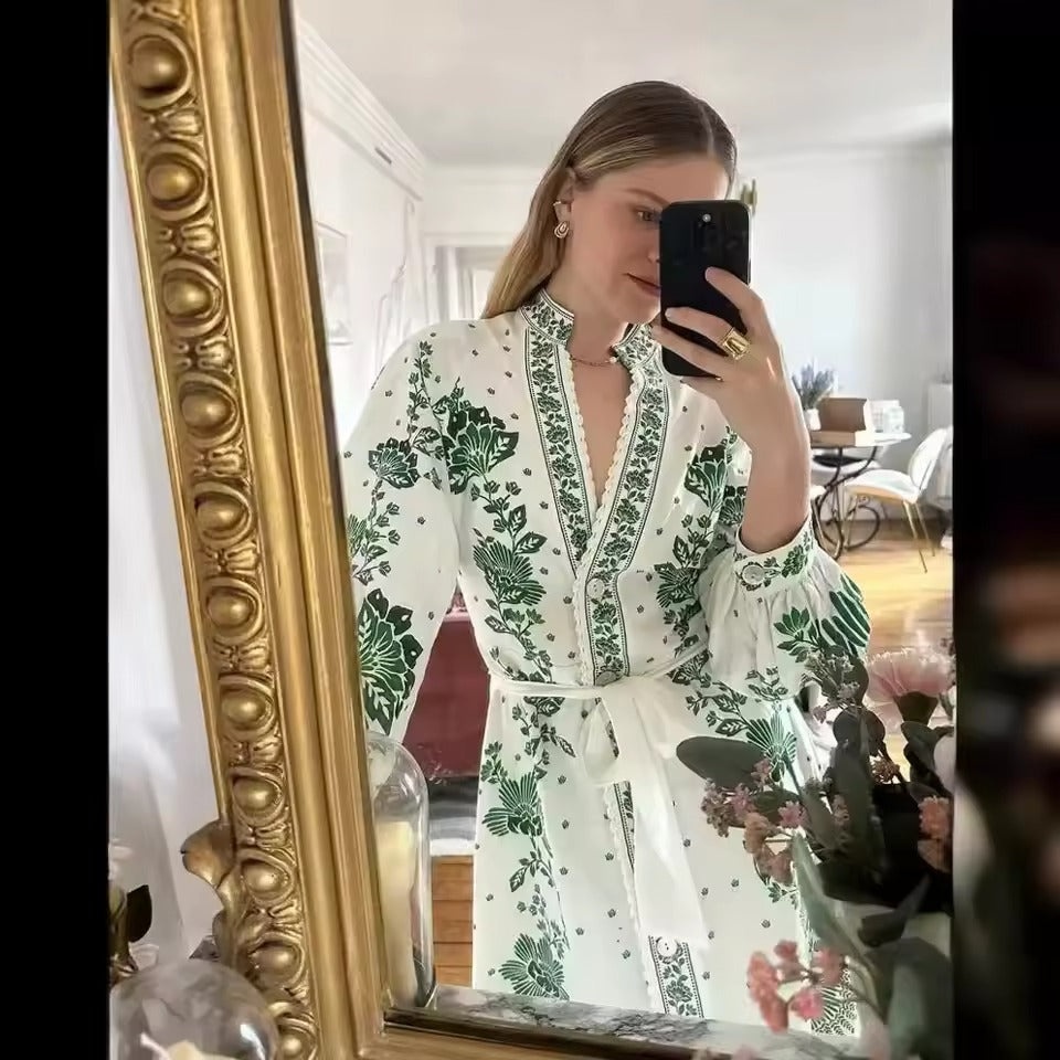 Flora Recine™ Damska sukienka boho z dekoltem V