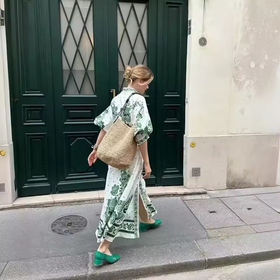 Flora Recine™ Damska sukienka boho z dekoltem V