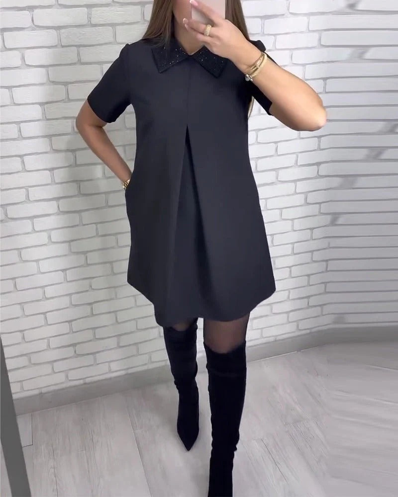 Isabelle Scartozzi™ Brokatowa Sukienka A-line z Ozdobnym Kołnierzem