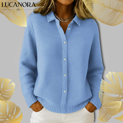 Linda Dino™ Damski casualowy rozpinany na guziki sweter