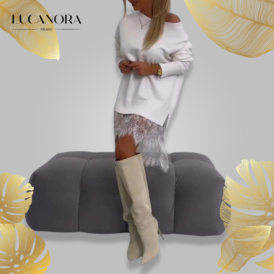 Luna Cosmo™ Luźna sukienka mini z koronkowym wykończeniem