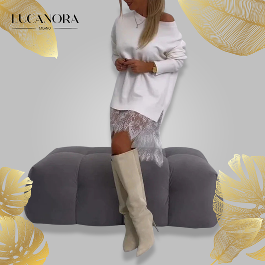 Luna Cosmo™ Luźna sukienka mini z koronkowym wykończeniem