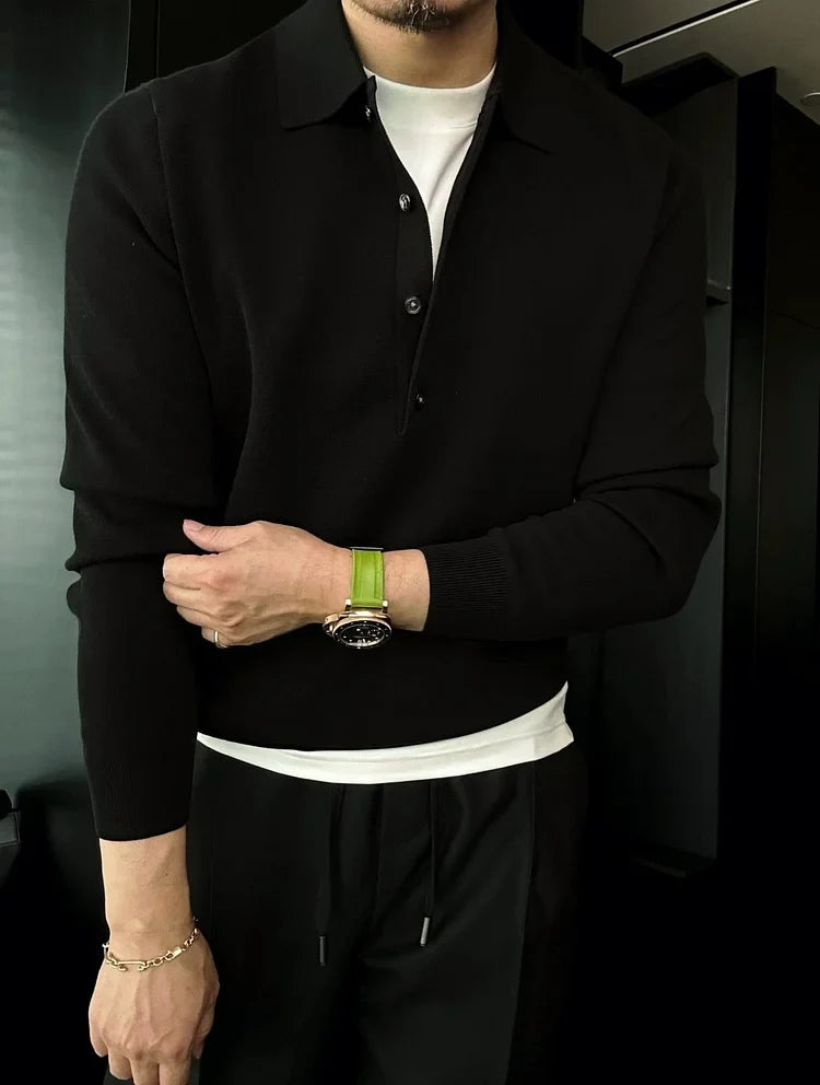 Martino Di Bernardo™ Męski sweter polo z dzianiny z długim rękawem