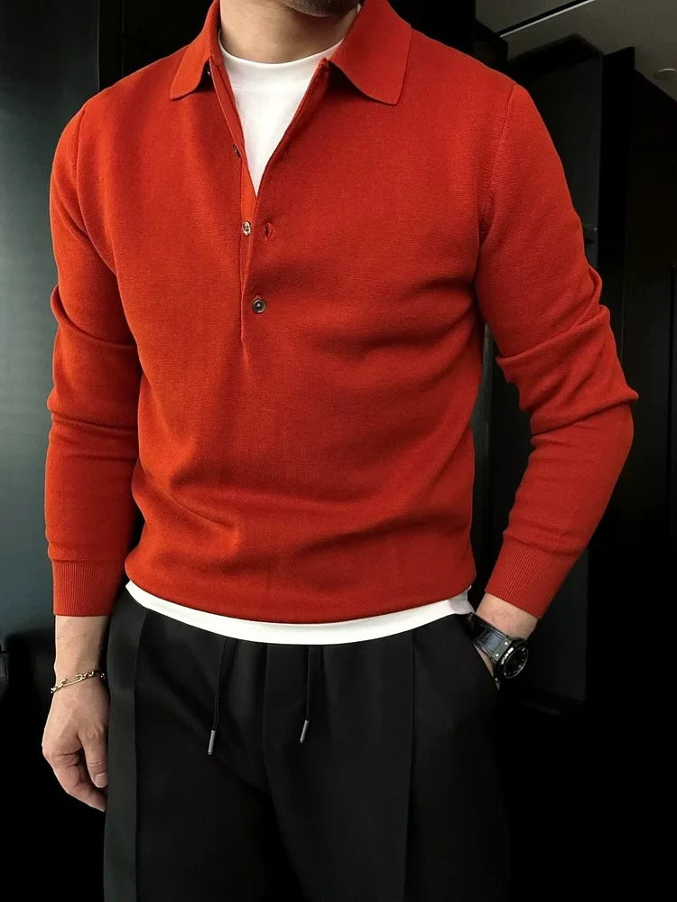 Martino Di Bernardo™ Męski sweter polo z dzianiny z długim rękawem