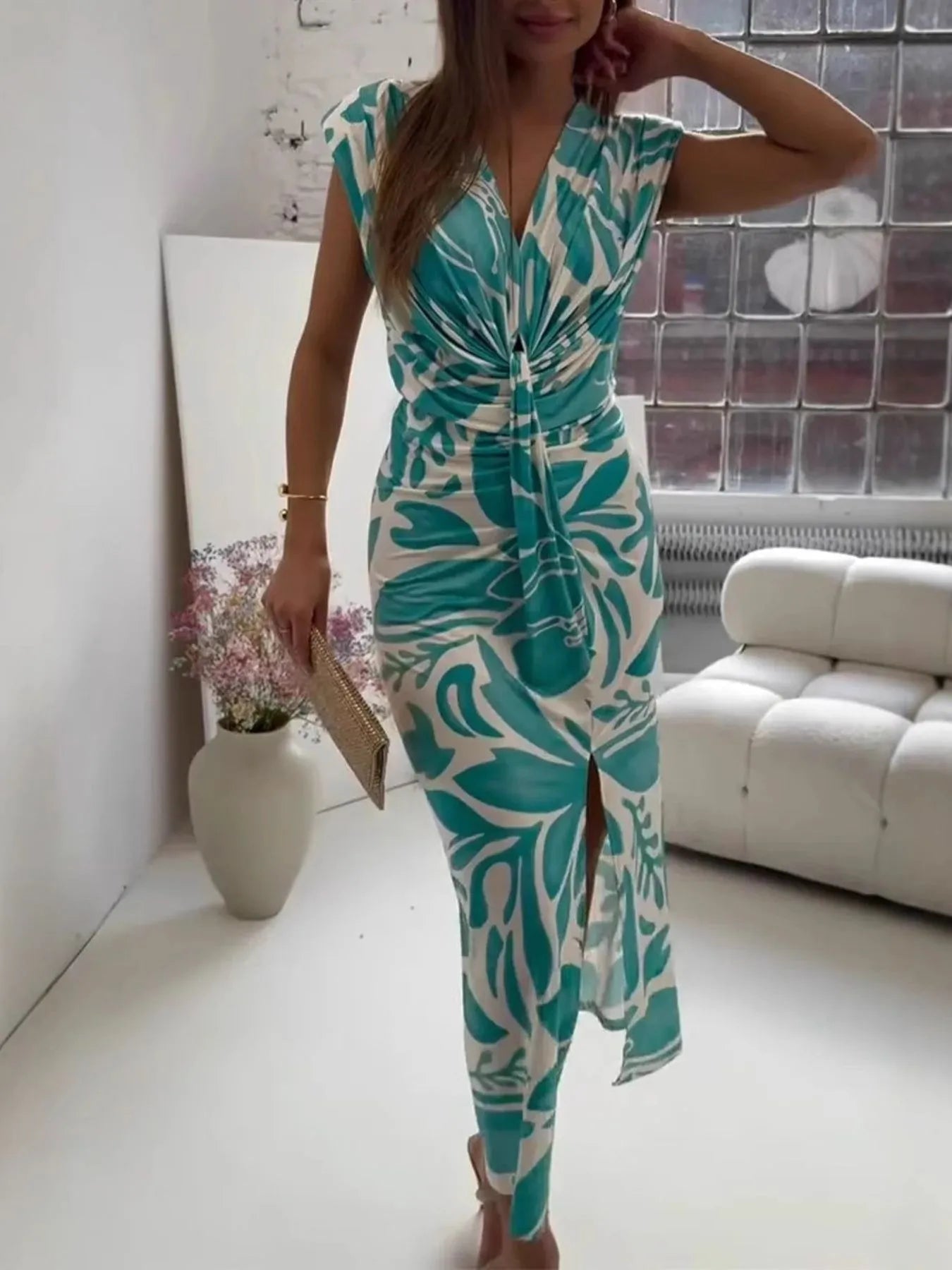 Michela Ortolano™  Sukienka bez rękawów z nadrukiem i rozcięciem