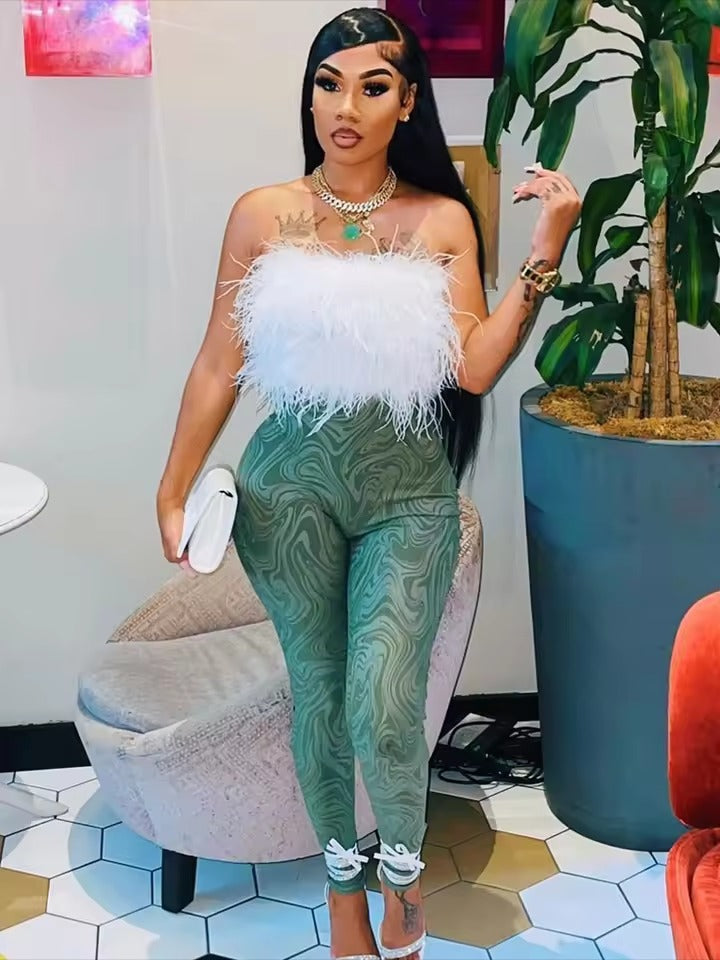 Olga Tella™ Modny puszysty top z piórami