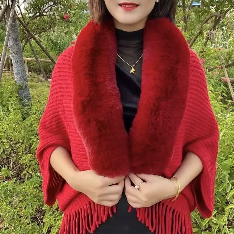 Rosine Robiquet™ Modny szalik i sweter 2 w 1 z futrzanym kołnierzem