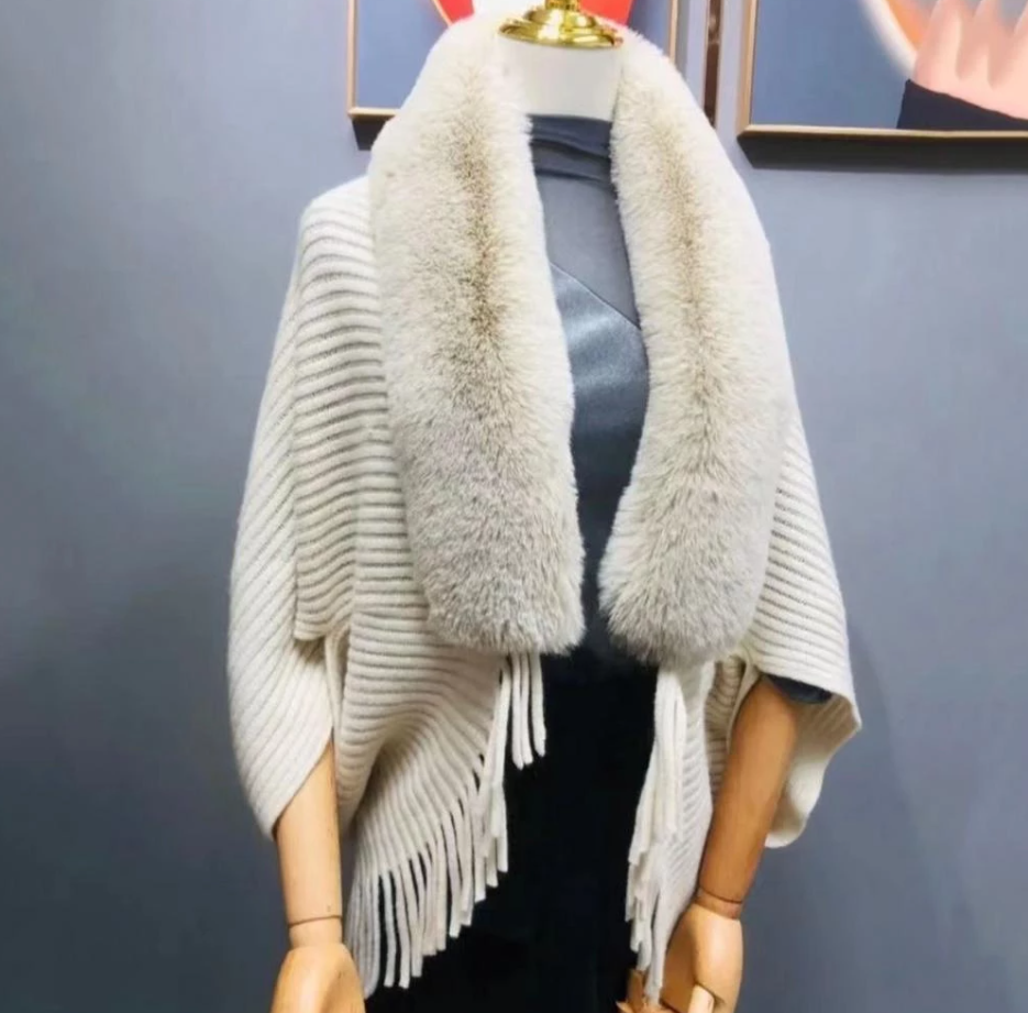 Rosine Robiquet™ Modny szalik i sweter 2 w 1 z futrzanym kołnierzem