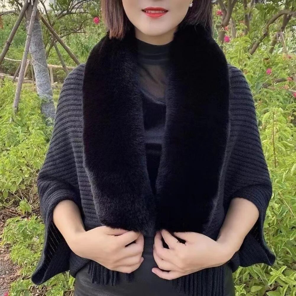 Rosine Robiquet™ Modny szalik i sweter 2 w 1 z futrzanym kołnierzem