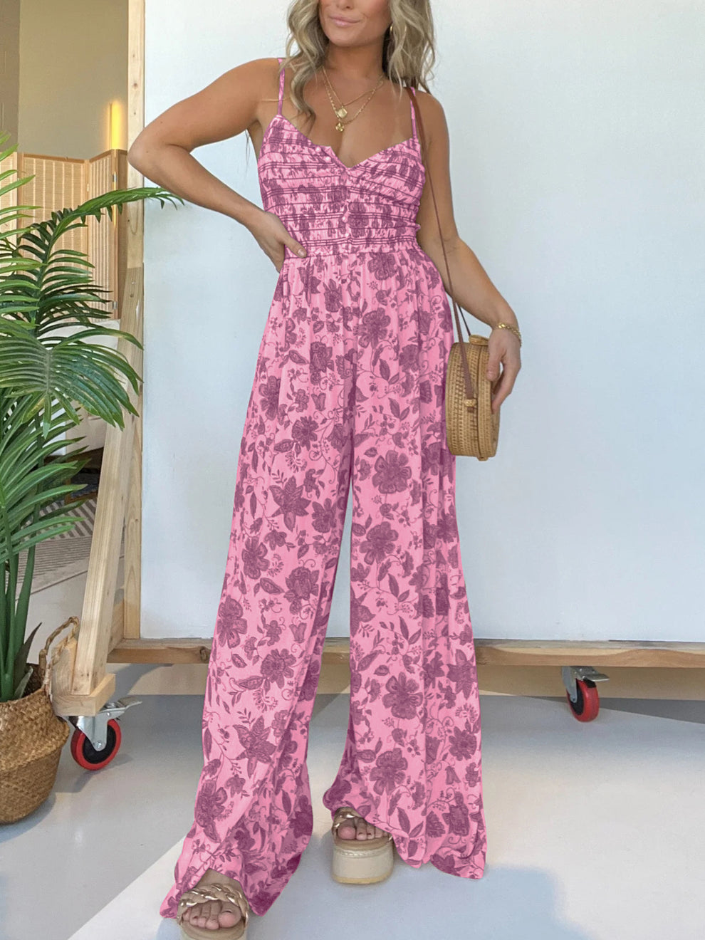 Solange Grieco™ Kwiatowy kombinezon z szerokimi nogawkami