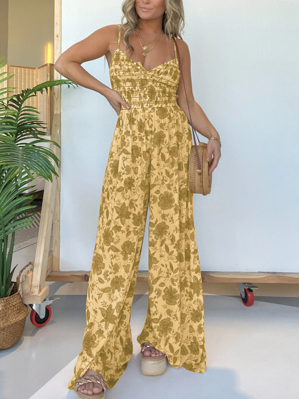 Solange Grieco™ Kwiatowy kombinezon z szerokimi nogawkami