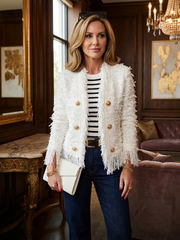 Sophia Tassozi™ Elegancki Płaszcz Cropped z Frędzlami