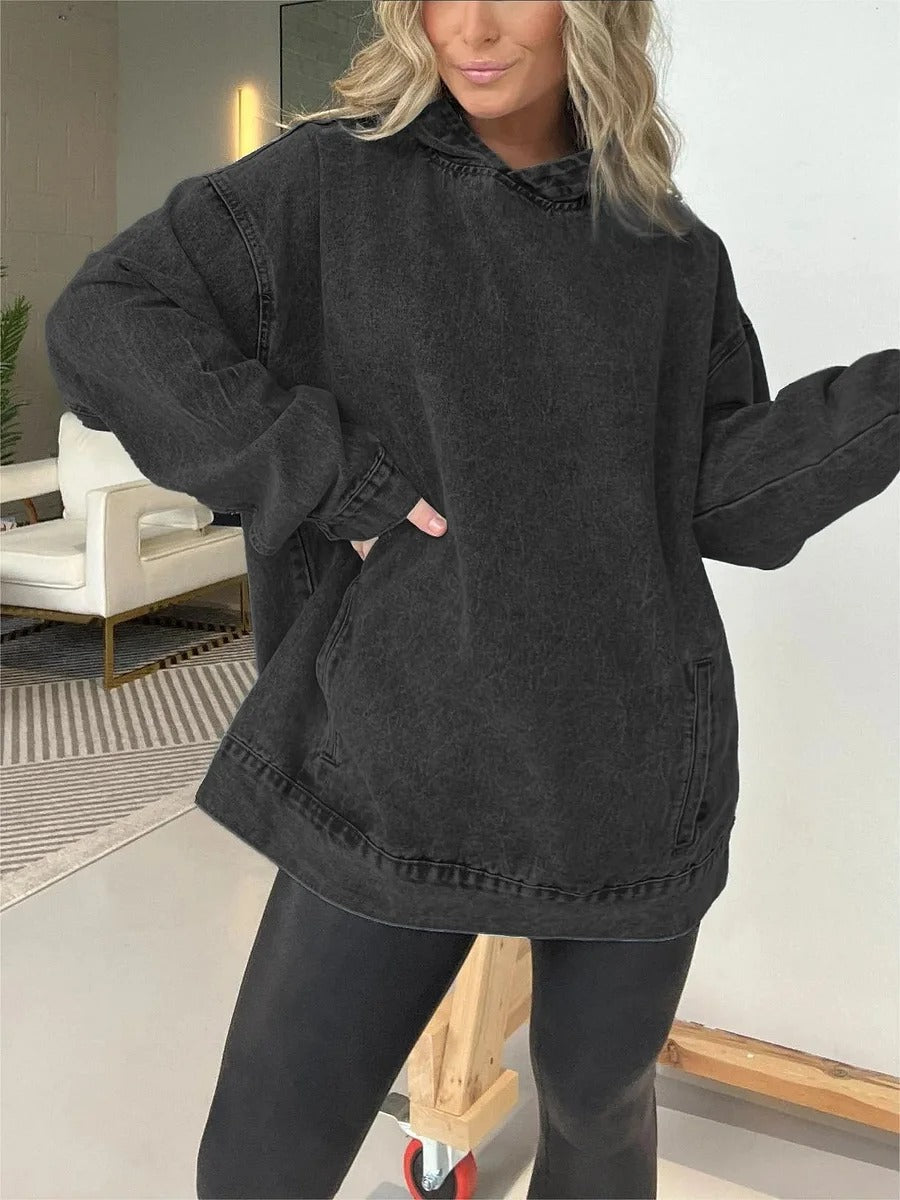 Teresa Borello™ denimowa bluza z kapturem i kieszeniami