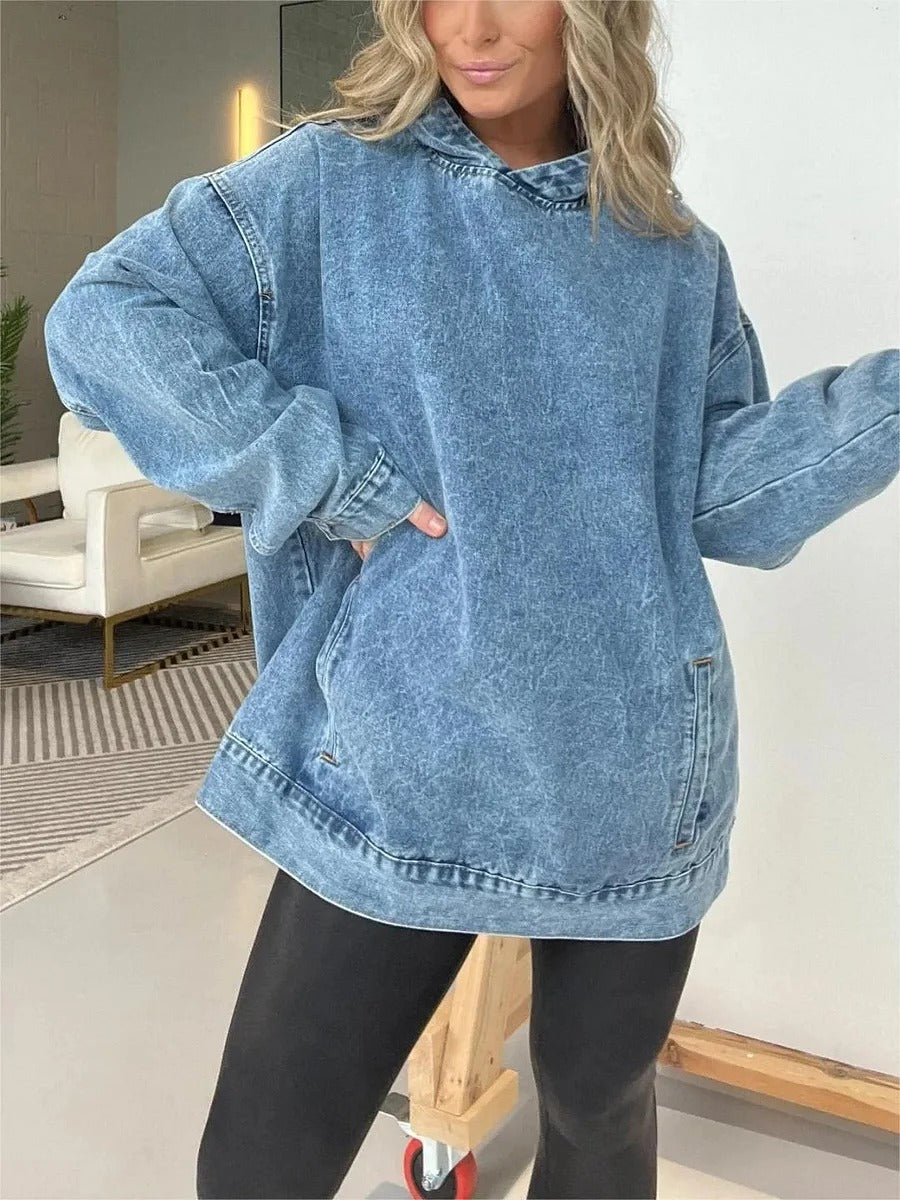 Teresa Borello™ denimowa bluza z kapturem i kieszeniami